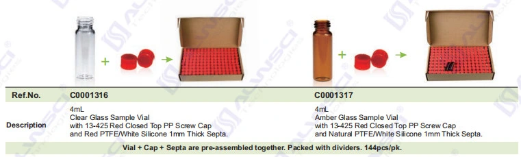 Alwsci 4ml Screw Mouth ND13 13-425 Glass Lab Reagent Vial